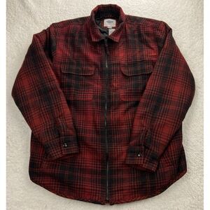 Old Navy Jacket Mens XL Red Plaid Flannel Wool‎ Blend Zip Quilt Lined Chore Barn